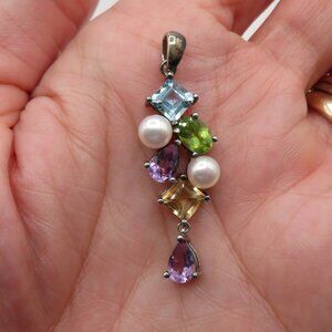 925 Sterling Silver Multi Gemstone Pendant